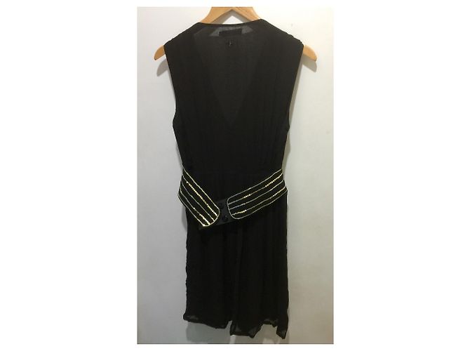 Abito Antik Batik in chiffon nero e oro con ricami D'oro - vista 4