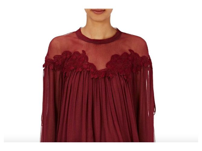 Chloé Blusa de encaje de seda con bordado Guipur Burdeos - vista 2