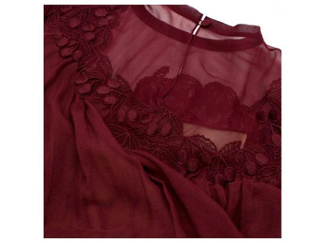 Chloé Blusa de encaje de seda con bordado Guipur Burdeos - vista 3