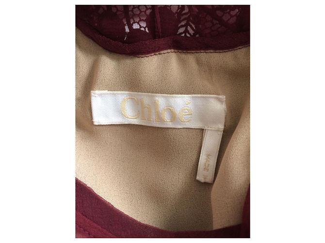 Chloé Blusa de encaje de seda con bordado Guipur Burdeos - vista 4