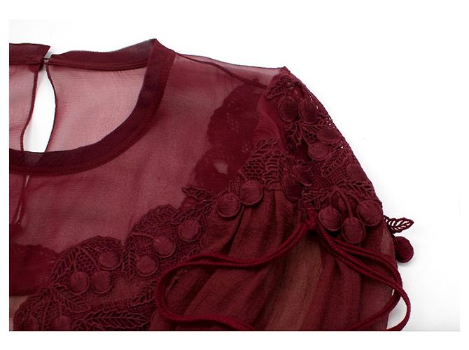 Chloé Blusa de encaje de seda con bordado Guipur Burdeos - vista 7