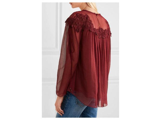 Chloé Blusa de encaje de seda con bordado Guipur Burdeos - vista 9