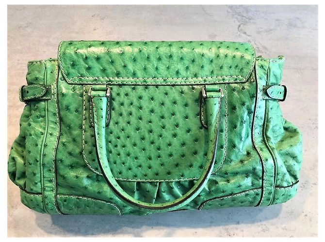 Borsa a mano Gucci verde in pelle di struzzo con fiocco metallico - vista 5