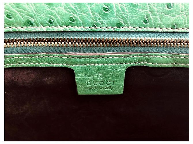 Borsa a mano Gucci verde in pelle di struzzo con fiocco metallico - vista 7