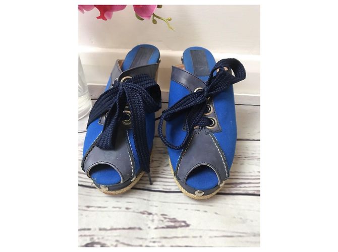 Mule con zeppa Sonia By Sonia Rykiel blu in pelle e tela 38 - vista 2