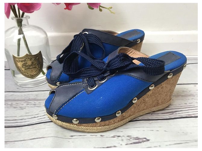 Mule con zeppa Sonia By Sonia Rykiel blu in pelle e tela 38 - vista 3