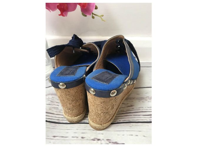 Mule con zeppa Sonia By Sonia Rykiel blu in pelle e tela 38 - vista 4