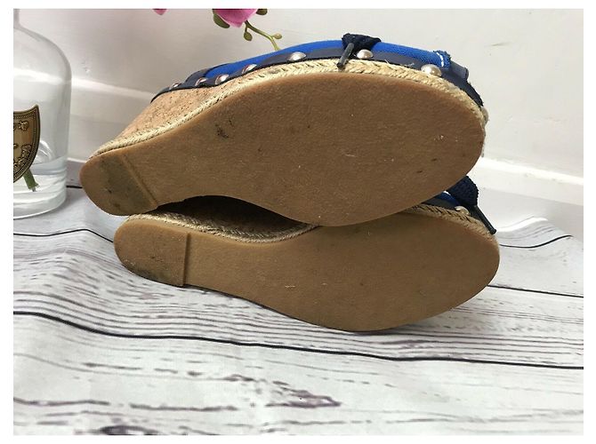 Mule con zeppa Sonia By Sonia Rykiel blu in pelle e tela 38 - vista 5