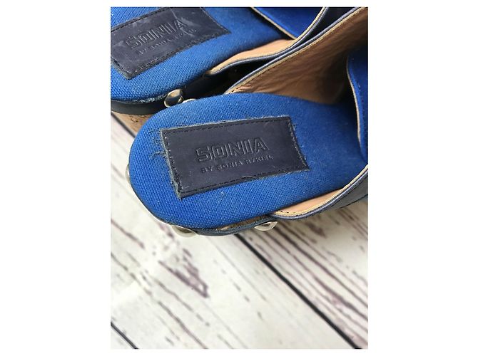 Mule con zeppa Sonia By Sonia Rykiel blu in pelle e tela 38 - vista 6