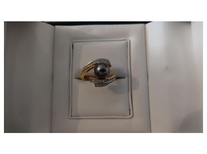 Autre Marque Anello in oro giallo e bianco con perla di Tahiti e diamanti - vista 2