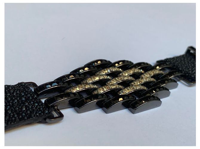 Louis Vuitton Bracciale esotico e lucido in pelle Swarovski Nero Argento - vista 2