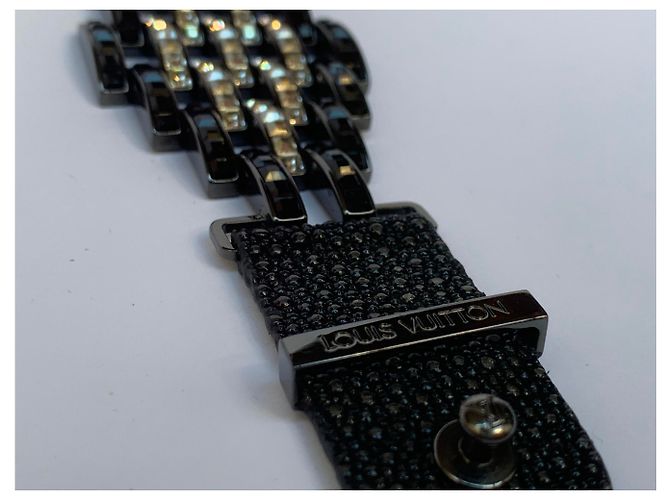 Louis Vuitton Bracciale esotico e lucido in pelle Swarovski Nero Argento - vista 3