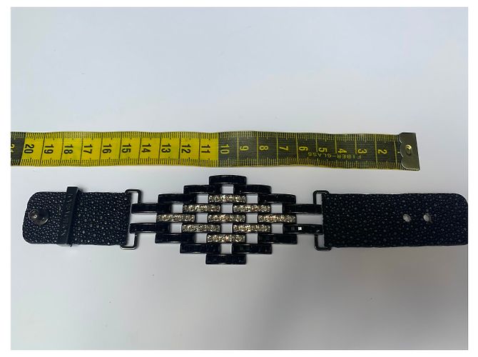 Louis Vuitton Bracciale esotico e lucido in pelle Swarovski Nero Argento - vista 4