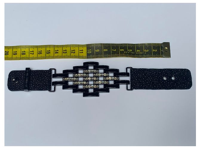 Louis Vuitton Bracciale esotico e lucido in pelle Swarovski Nero Argento - vista 5