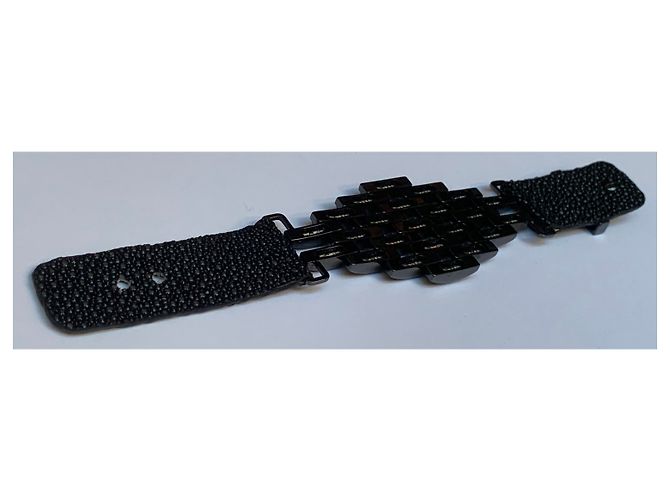 Louis Vuitton Bracciale esotico e lucido in pelle Swarovski Nero Argento - vista 7