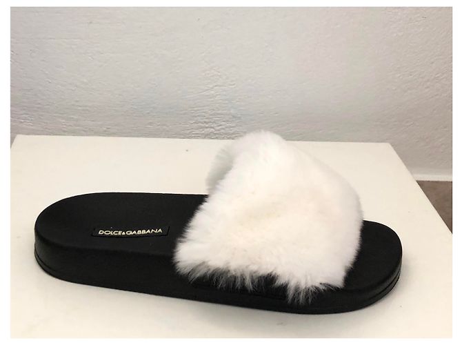 Dolce & Gabbana Pelz-Slides Weiß - Ansicht 2