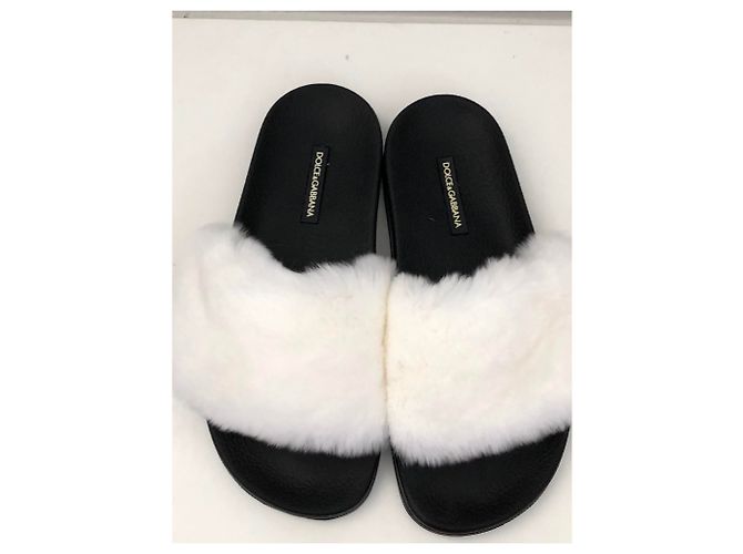 Dolce & Gabbana Pelz-Slides Weiß - Ansicht 4