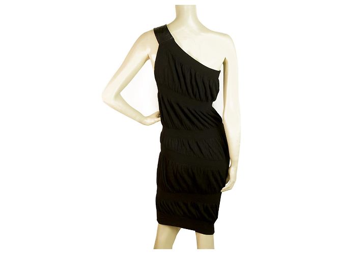 Iceberg Black Linen One Shoulder Drapierte knielange Midikleidgröße 42 / S Schwarz - Ansicht 2