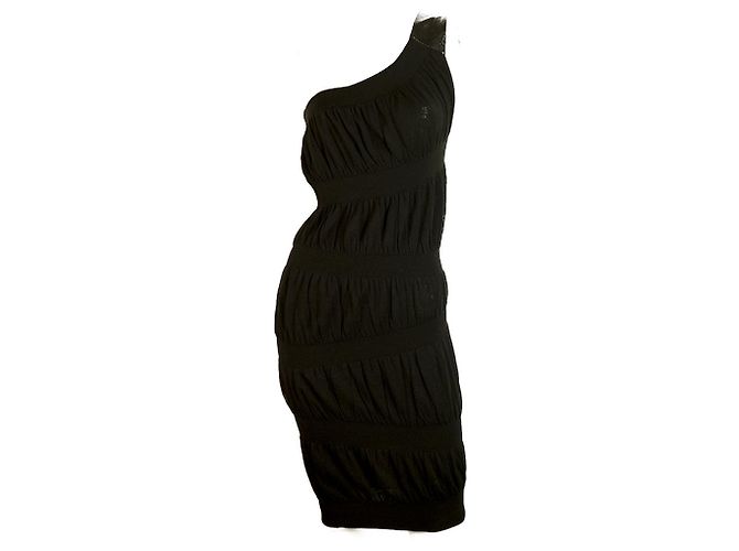 Iceberg Black Linen One Shoulder Drapierte knielange Midikleidgröße 42 / S Schwarz - Ansicht 6