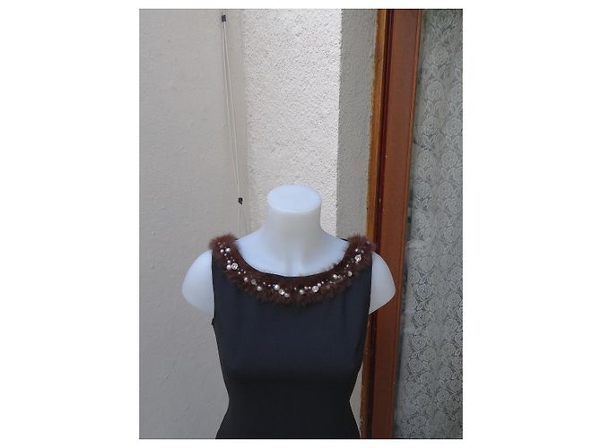 Vestido Blumarine de seda preto com bordado de pérolas e pele de coelho - vista 2