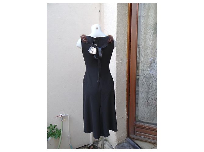 Vestido Blumarine de seda preto com bordado de pérolas e pele de coelho - vista 6