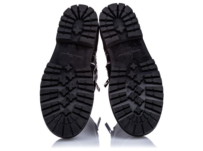 Salvatore Ferragamo Ferragamo Gancini Schnürstiefelette aus schwarzem Kalbsleder - Ansicht 5