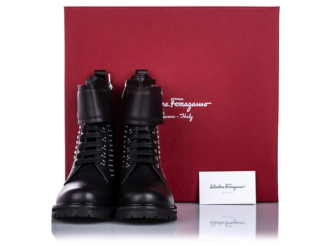 Salvatore Ferragamo Ferragamo Gancini Schnürstiefelette aus schwarzem Kalbsleder - Ansicht 6