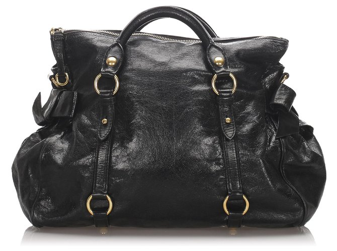 Miu Miu Black Vitello Lux Bow Handbag Leather Pony-style calfskin ref ...