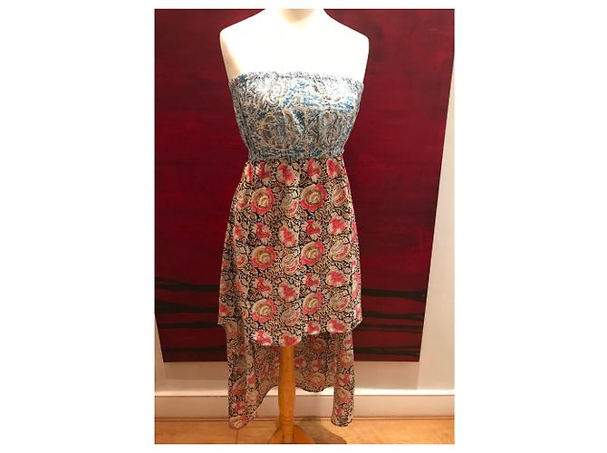 Autre Marque Vestido bandeau floral assimétrico de viscose Multicor - vista 4