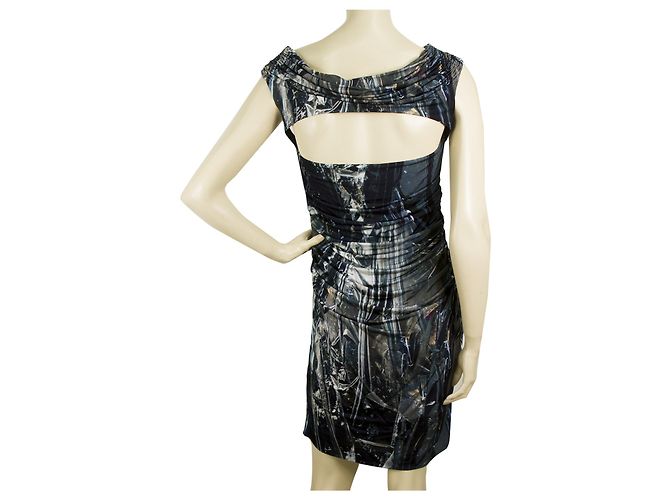 Helmut Lang azul gris sin mangas drapeado espalda abierta bodycon mini vestido talla 10 Multicolor - vista 2