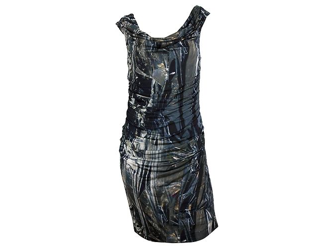 Helmut Lang azul gris sin mangas drapeado espalda abierta bodycon mini vestido talla 10 Multicolor - vista 5
