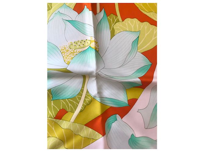 Sciarpa di seta Hermès Verde Arancione Gialla Blu Giallo Bianco sporco Blu chiaro - vista 7