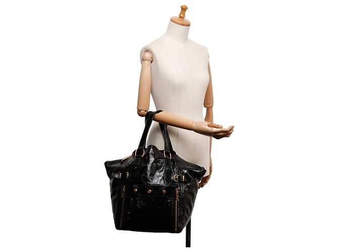 Yves Saint Laurent Borsa tote Downtown YSL in vernice nera - vista 9