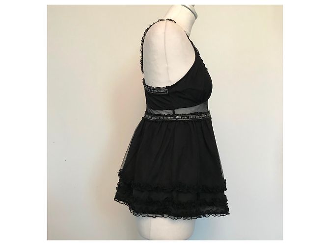 Jean Paul Gaultier Black Nylon Top with Silver Script - view 5