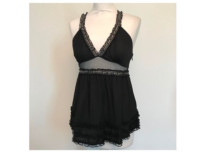 Jean Paul Gaultier Black Nylon Top with Silver Script - view 6