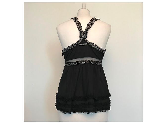 Jean Paul Gaultier Black Nylon Top with Silver Script - view 7