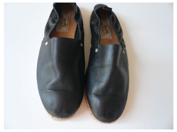Hermès Espadrillas HERMES in pelle nera T41 Nero - vista 3