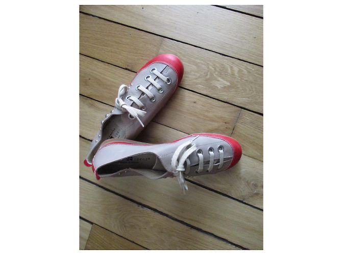 Autre Marque Zweifarbige Lederturnschuhe, Taupe - Ansicht 2
