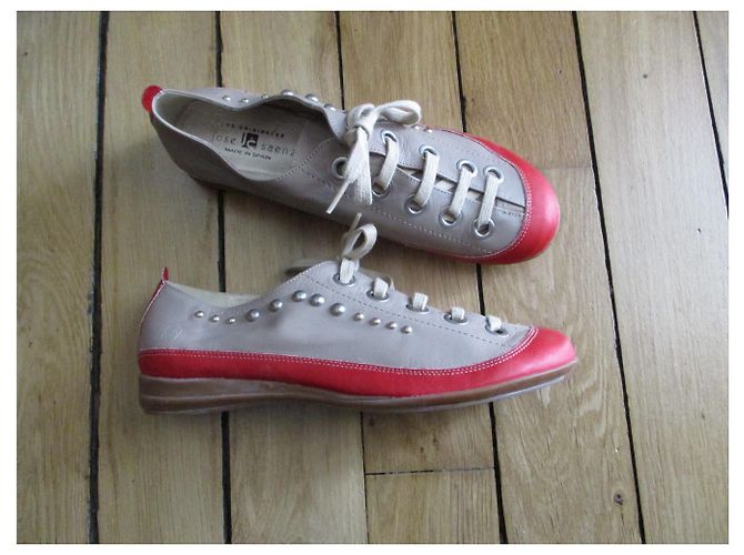 Autre Marque Zweifarbige Lederturnschuhe, Taupe - Ansicht 3