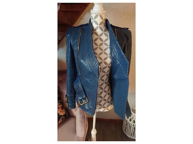 Chaqueta Balmain Perfecto de cordero azul oscuro - vista 12