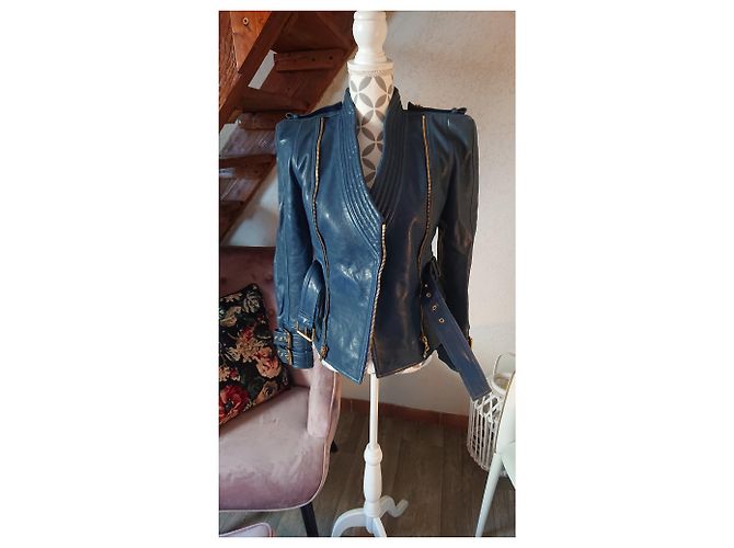 Chaqueta Balmain Perfecto de cordero azul oscuro - vista 13