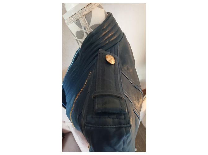Chaqueta Balmain Perfecto de cordero azul oscuro - vista 14