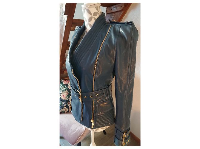 Chaqueta Balmain Perfecto de cordero azul oscuro - vista 2