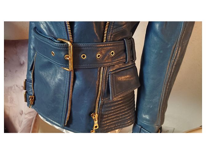 Chaqueta Balmain Perfecto de cordero azul oscuro - vista 3