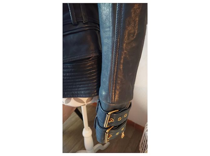 Chaqueta Balmain Perfecto de cordero azul oscuro - vista 5