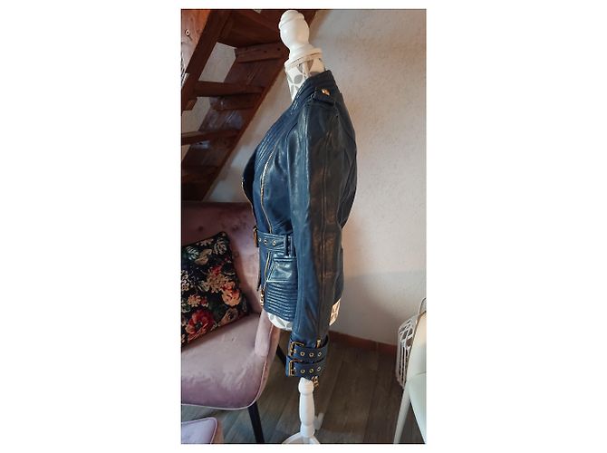 Chaqueta Balmain Perfecto de cordero azul oscuro - vista 6