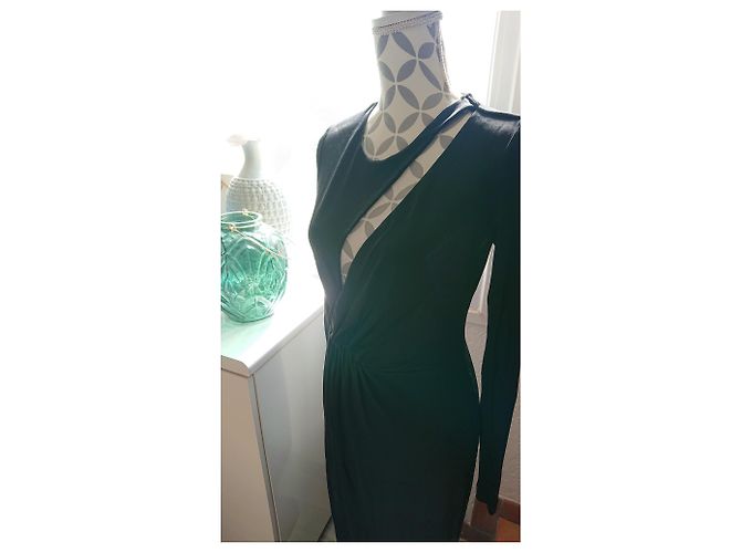 Balmain Schwarzes Mesh Kleid mit Schlitz und langen Ärmeln - Ansicht 10