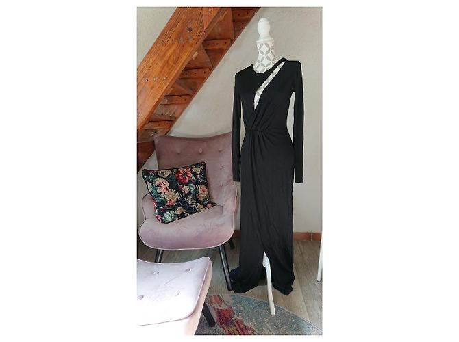 Balmain Schwarzes Mesh Kleid mit Schlitz und langen Ärmeln - Ansicht 14