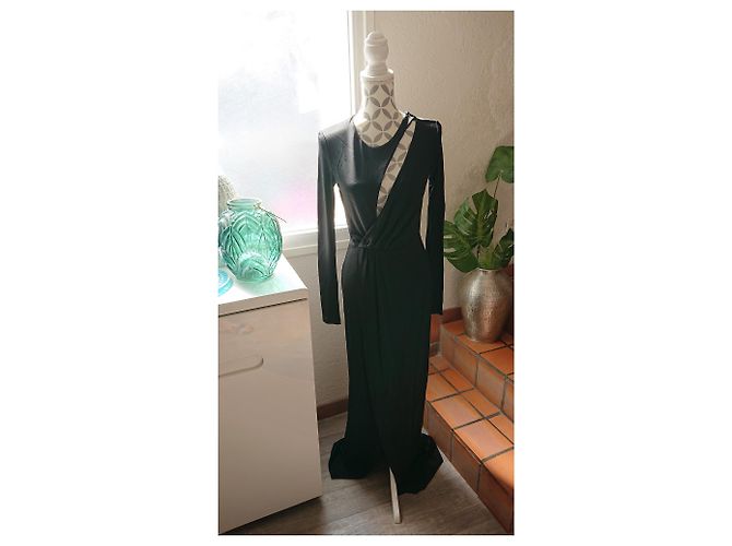 Balmain Schwarzes Mesh Kleid mit Schlitz und langen Ärmeln - Ansicht 15