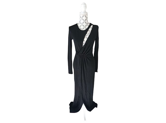 Balmain Schwarzes Mesh Kleid mit Schlitz und langen Ärmeln - Ansicht 2